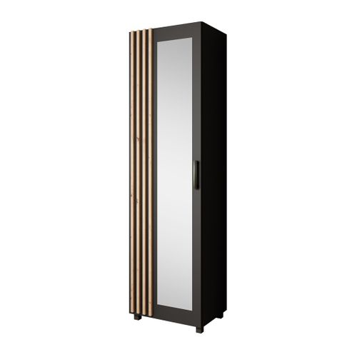 Armoire Livia Avec Porte Et Miroir Et Lattes, Noir