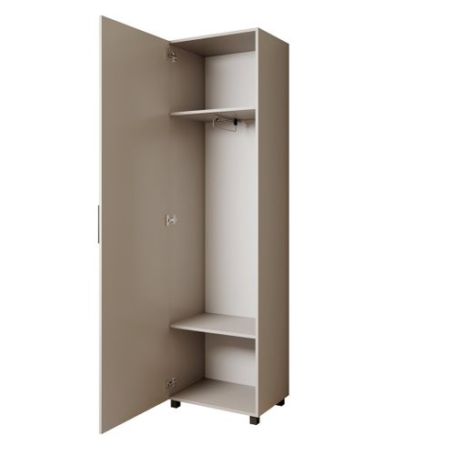 Armoire LIVIA - Haute Armoire Avec Porte Et Miroir Et Lattes, Cachemire + Chêne Artisan