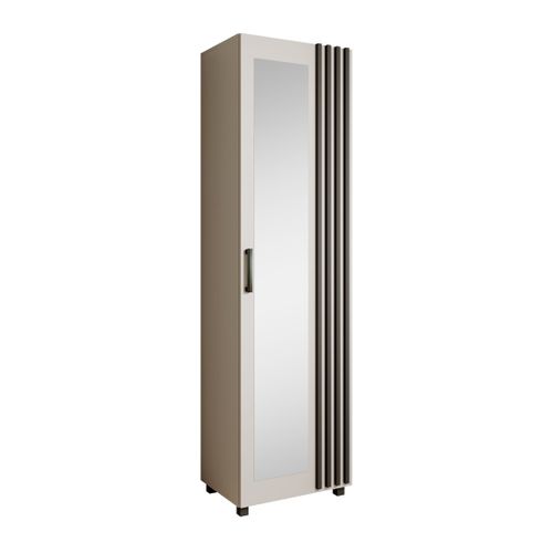 Armoire Livia Avec Porte Et Miroir Et Lattes, Cachemire + Noir