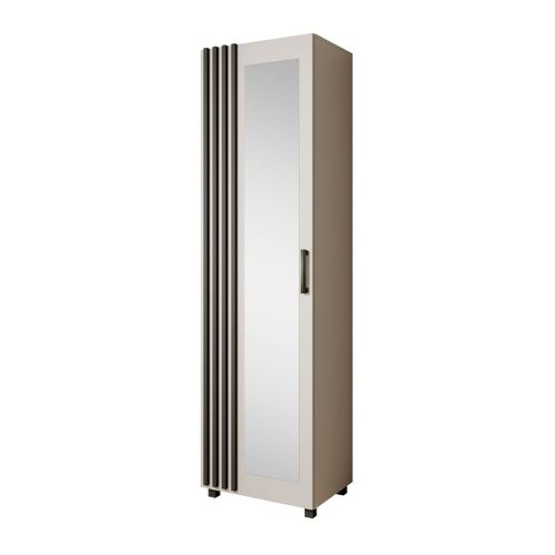 Armoire Livia Avec Porte Et Miroir Et Lattes, Cachemire + Noir