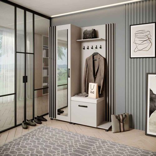 Livia Set De Vestiaire Avec Cintres Et Miroir 207 Cm, Cachemire + Noir, Côté Droite
