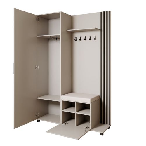Livia Set De Vestiaire Avec Cintres Et Miroir 207 Cm, Cachemire + Noir, Côté Droite