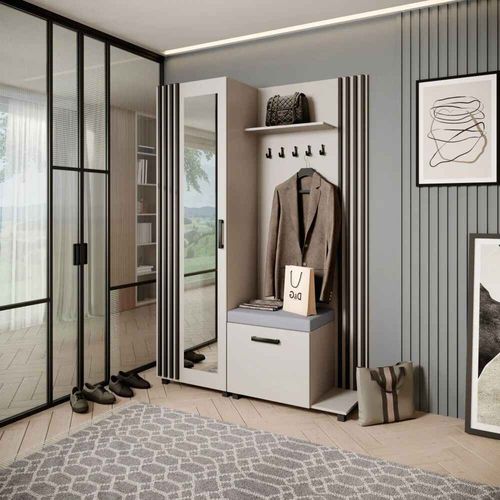 Livia Set De Vestiaire Avec Cintres Et Miroir 207 Cm, Cachemire + Noir, Côté Droite