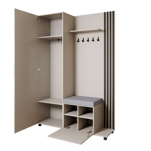 Livia Set De Vestiaire Avec Cintres Et Miroir 207 Cm, Cachemire + Noir, Côté Droite