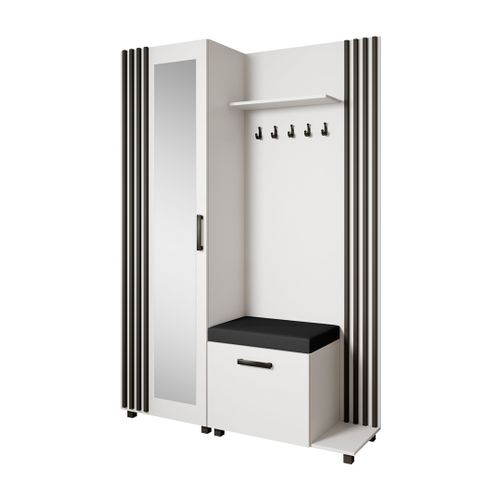 Livia Set De Vestiaire Avec Cintres Et Miroir 207 Cm, Blanc + Noir, Côté Droite