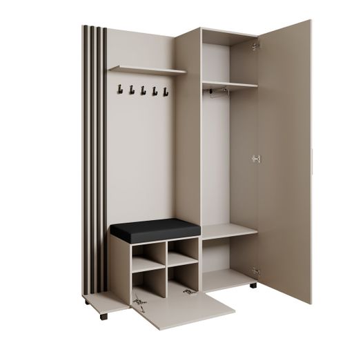 Livia Set De Vestiaire Avec Cintres Et Miroir 207 Cm, Cachemire + Noir, Côté Gauche