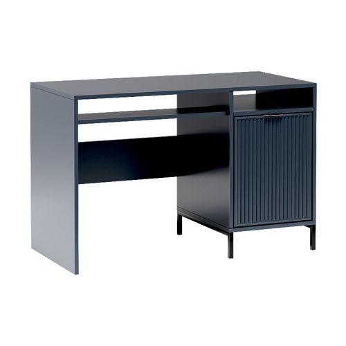 Bureau Linna Ls‑12 – 1 Tiroir, Décor Bois Rainuré Indigo.