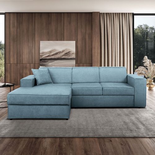 Canapé D'angle Convertible Pedro L, 267 Cm, Bleu Clair, Côté Gauche
