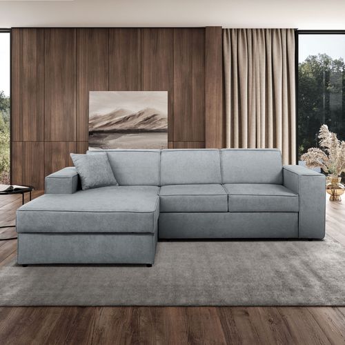 Canapé D'angle Convertible Pedro L, 267 Cm, Gris Clair, Côté Gauche
