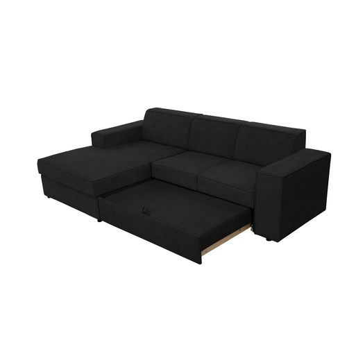 Canapé D'angle Convertible Pedro L, 267 Cm, Noir, Côté Gauche