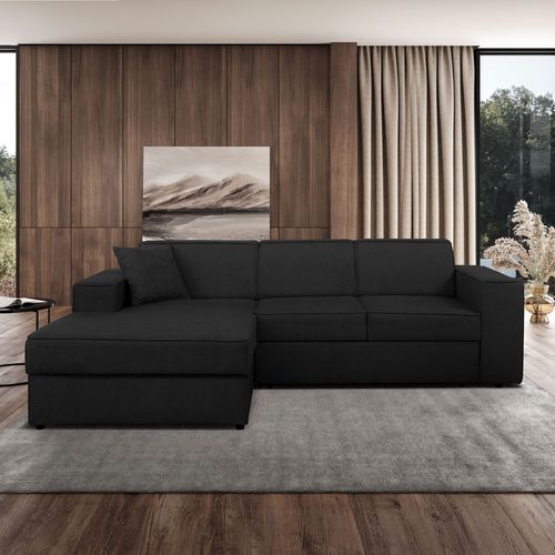Canapé D'angle Convertible Pedro L, 267 Cm, Noir, Côté Gauche