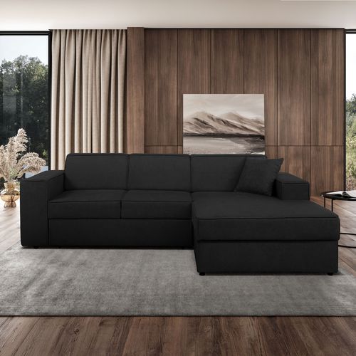 Canapé D'angle Convertible Pedro L, 267 Cm, Noir, Côté Droite