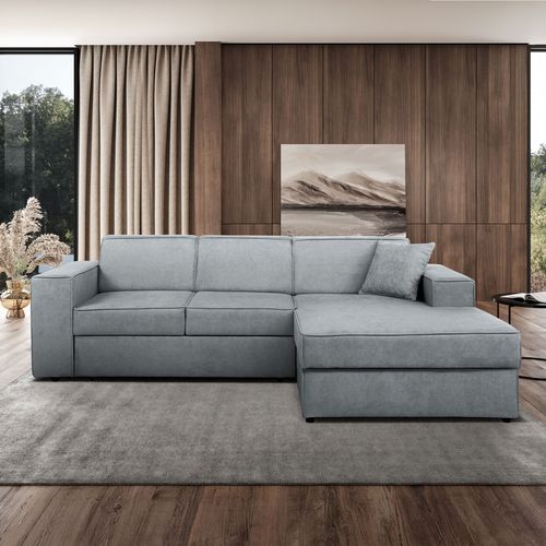Canapé D'angle Convertible Pedro L, 267 Cm, Gris Clair, Côté Droite