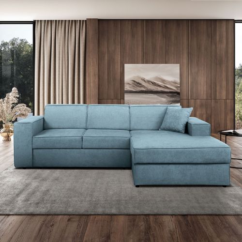 Canapé D'angle Convertible Pedro L, 267 Cm, Bleu Clair, Côté Droite