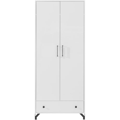 Armoire Bergo, 2 Portes Battantes Et 1 Tiroir, Blanche