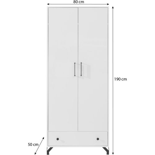 Armoire Bergo, 2 Portes Battantes Et 1 Tiroir, Blanche