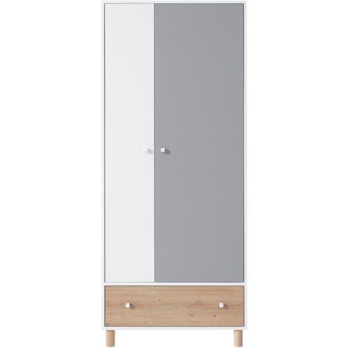 Armoire Figo 2 Portes, Façade Blanc/chêne Artisan/gris