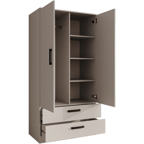 Armoire Trend 2 Portes 90 Cm Cachemire – 2 Tiroirs, Penderie, 5 Étagères