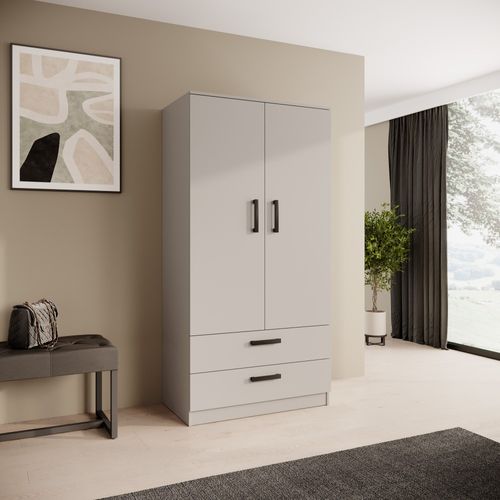 Armoire Trend 2 Portes 90 Cm Cachemire – 2 Tiroirs, Penderie, 5 Étagères