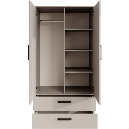 Armoire Trend 2 Portes 90 Cm Cachemire – 2 Tiroirs, Penderie, 5 Étagères