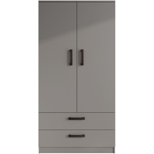 Armoire Trend 2 Portes 90 Cm Graphite  – 2 Tiroirs, Penderie, 5 Étagères