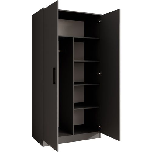 Armoire Trend 2 Portes 90 Cm Graphite  – Penderie, 5 Étagères