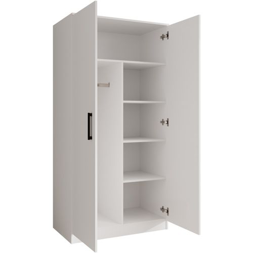 Armoire Trend 2 Portes 90 Cm Blanc – Penderie, 5 Étagères