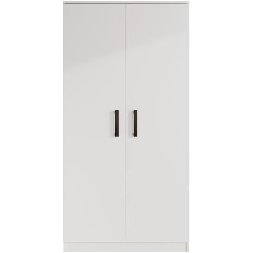 Armoire Trend 2 Portes 90 Cm Blanc – Penderie, 5 Étagères
