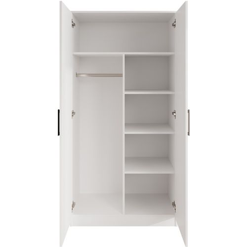Armoire Trend 2 Portes 90 Cm Blanc – Penderie, 5 Étagères