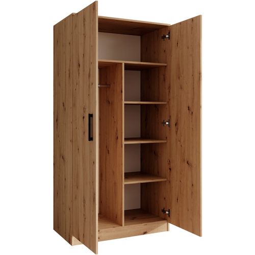 Armoire Trend 2 Portes 90 Cm Chêne Artisan– Penderie, 5 Étagères