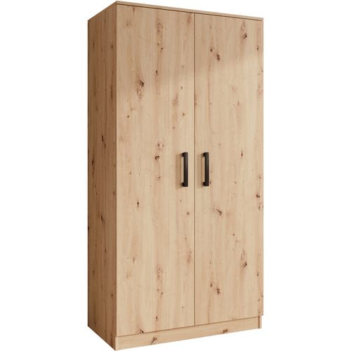 Armoire Trend 2 Portes 90 Cm Chêne Artisan– Penderie, 5 Étagères