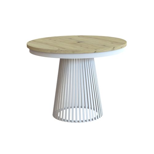 Table Ronde Lumi Ø 100–180 Cm Extensible, Pieds En Métal, Style Loft, Couleur : Blanc/chêne Artisan