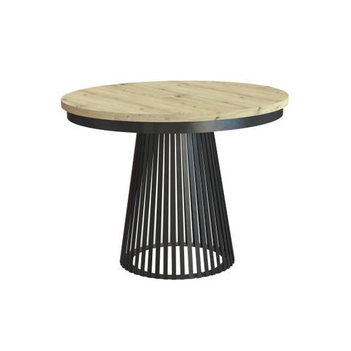 Table Ronde Lumi Ø 100–180 Cm Extensible, Pieds En Métal, Style Loft, Couleur : Noir/chêne Artisan