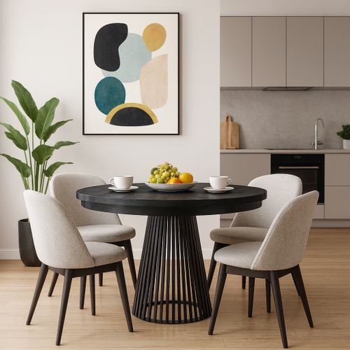 Table Ronde Lumi Ø 100–180 Cm Extensible, Pieds En Métal, Style Loft, Couleur : Noir/noir