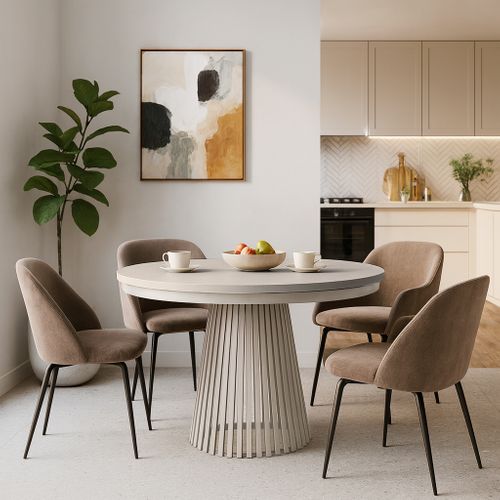 Table Ronde Lumi Ø 100–180 Cm Extensible, Pieds En Métal, Style Loft, Couleur : Cachemire/cachemire