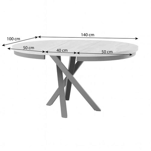 Table Ronde Kris Ø 100–140 Cm Extensible, Pieds En Métal, Style Loft, Coloris : Blanc/blanc