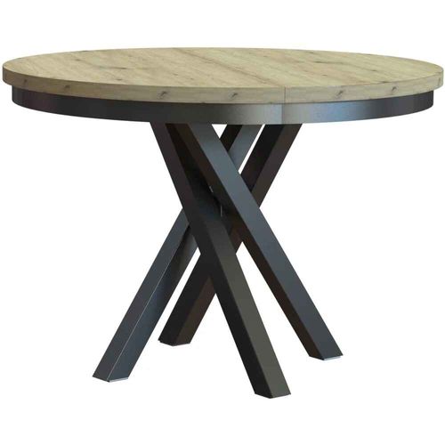 Table Ronde Kris Ø 100–140 Cm Extensible, Pieds En Métal, Style Loft, Couleur : Noir/chêne Artisan