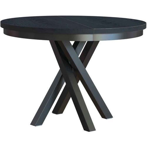 Table Ronde Kris Ø 100–140 Cm Extensible, Pieds En Métal, Style Loft, Couleur : Noir/noir