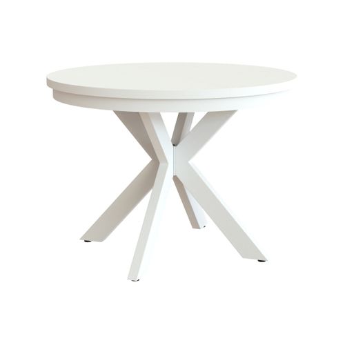 Table Ronde Bilbao Ø 100–180 Cm Extensible, Pieds En Métal, Style Loft, Couleur : Blanc/blanc