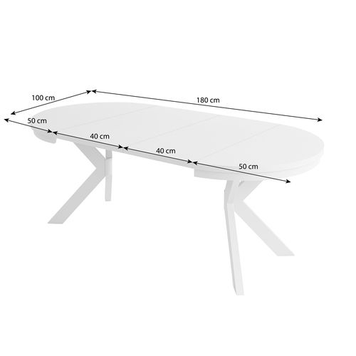 Table Ronde Bilbao Ø 100–180 Cm Extensible, Pieds En Métal, Style Loft, Couleur : Blanc/blanc