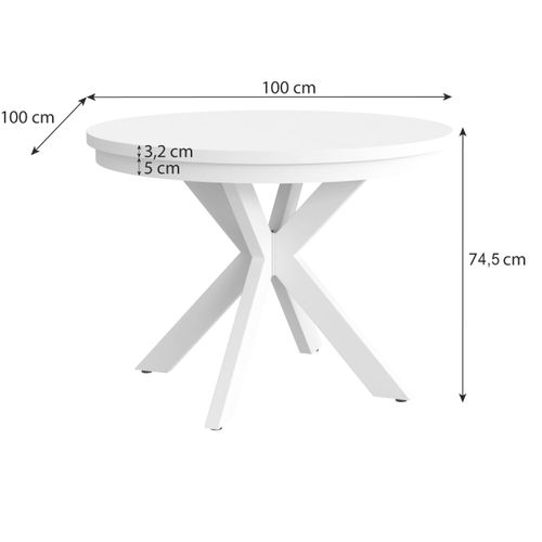 Table Ronde Bilbao Ø 100 – 180 Cm Extensible, Pieds En Métal, Style Loft, Couleur : Noir/noir
