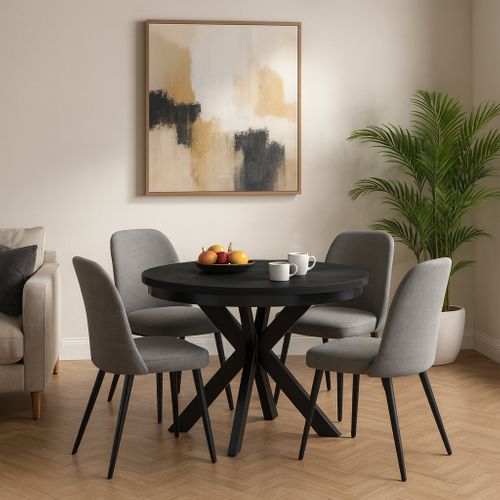 Table Ronde Bilbao Ø 100 – 180 Cm Extensible, Pieds En Métal, Style Loft, Couleur : Noir/noir
