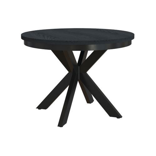 Table Ronde Bilbao Ø 100 – 180 Cm Extensible, Pieds En Métal, Style Loft, Couleur : Noir/noir