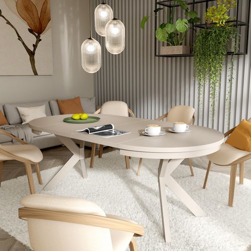 Table Ronde Bilbao Ø100–180 Cm Extensible, Pieds En Métal, Style Loft, Couleur : Cachemire/cachemire