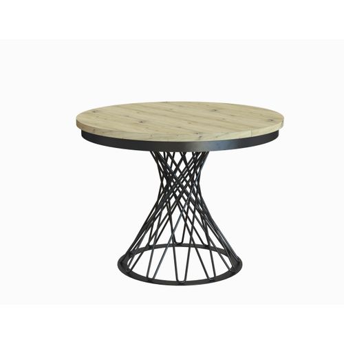 Table Ronde Laura Ø 100–140 Cm Extensible, Pieds En Métal, Style Loft, Couleur : Noir/chêne Artisan