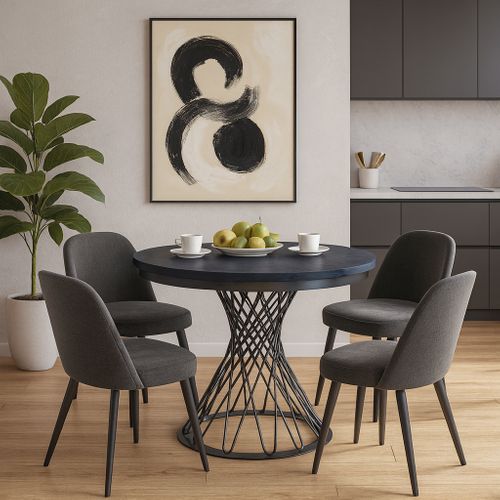 Table Ronde Laura Ø 100–140 Cm Extensible, Pieds En Métal, Style Loft, Couleur : Noir/noir