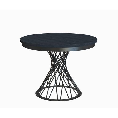 Table Ronde Laura Ø 100–140 Cm Extensible, Pieds En Métal, Style Loft, Couleur : Noir/noir