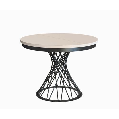 Table Ronde Laura Ø 100–140 Cm Extensible, Pieds En Métal, Style Loft, Couleur : Cachemire/noir