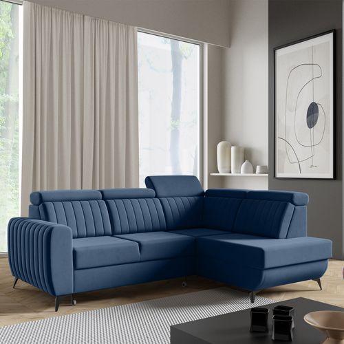 Canapé D’angle Connor II Convertible Avec Coffre - Ottomane Droit - Bleu Marine