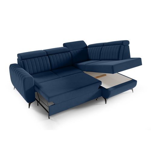 Canapé D’angle Connor II Convertible Avec Coffre - Ottomane Droit - Bleu Marine